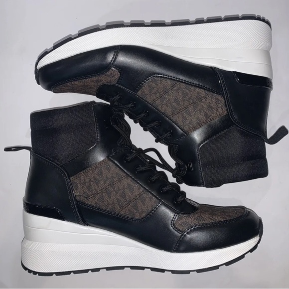 Michael Kors Women Wedge Sneaker Boots Black/Brown/white NWOB - Picture 6 of 12